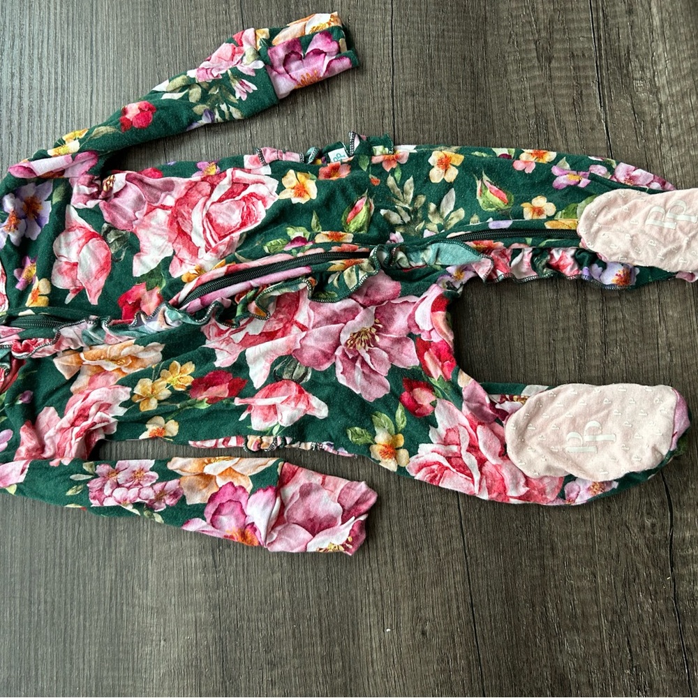 Floral Baby Onesie with Pink and Green